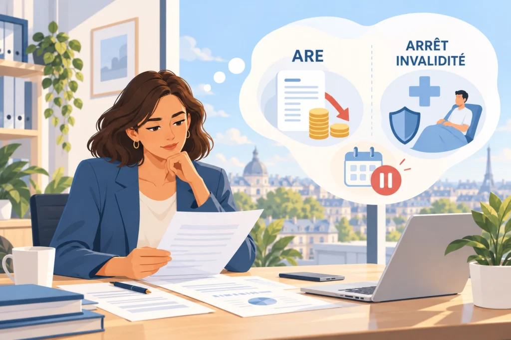 Personne en situation de chômage s’interrogeant sur ses droits en cas d’arrêt de travail ou d’invalidité